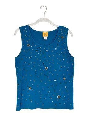 Ruby Rd. Scoop Neck Embellished Sleeveless Stretch Top in Blue - Sz L